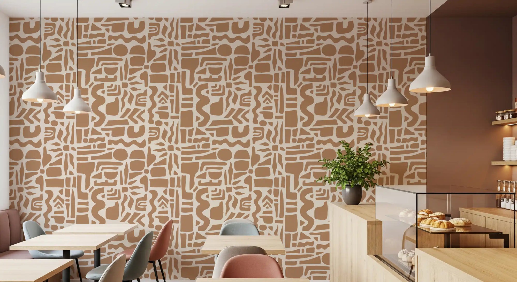 Abstract behang met aardetinten en vormen