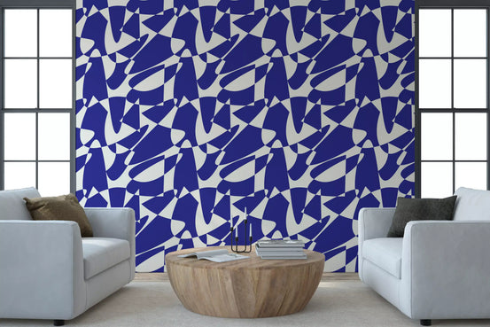Abstracte geometrische vormen in kobaltblauw – behang