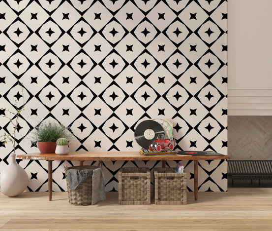 Monochroom geometrisch sterrengridbehang⁠