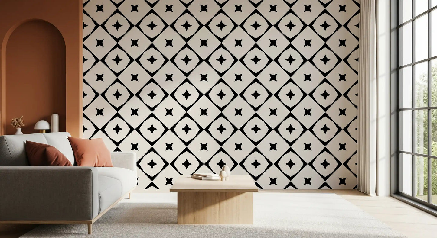 Monochrome geometrisches Sternengitter-Tapetenmuster