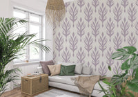Papel tapiz botánico simétrico en lavanda suave