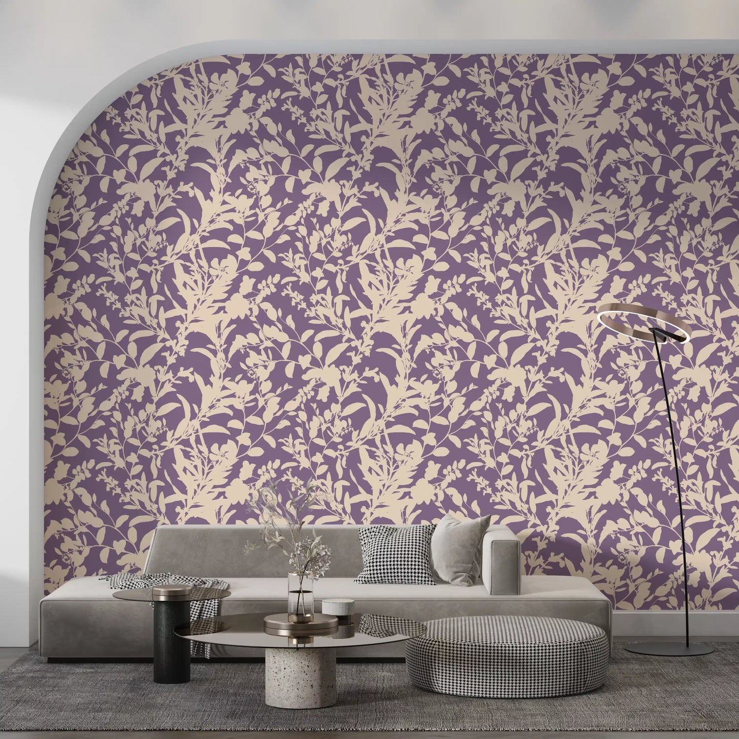 Papier peint silhouette botanique crème