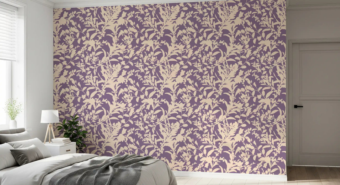 Papier peint silhouette botanique crème