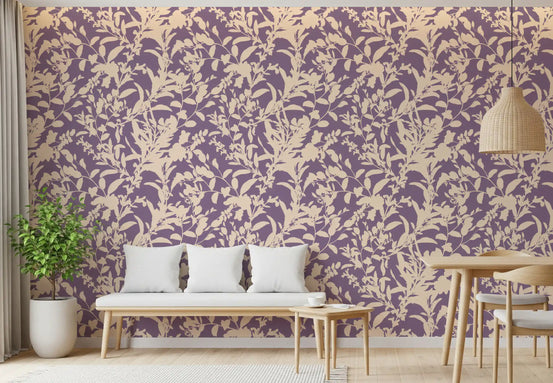 Crèmekleurig behang met botanische silhouetten