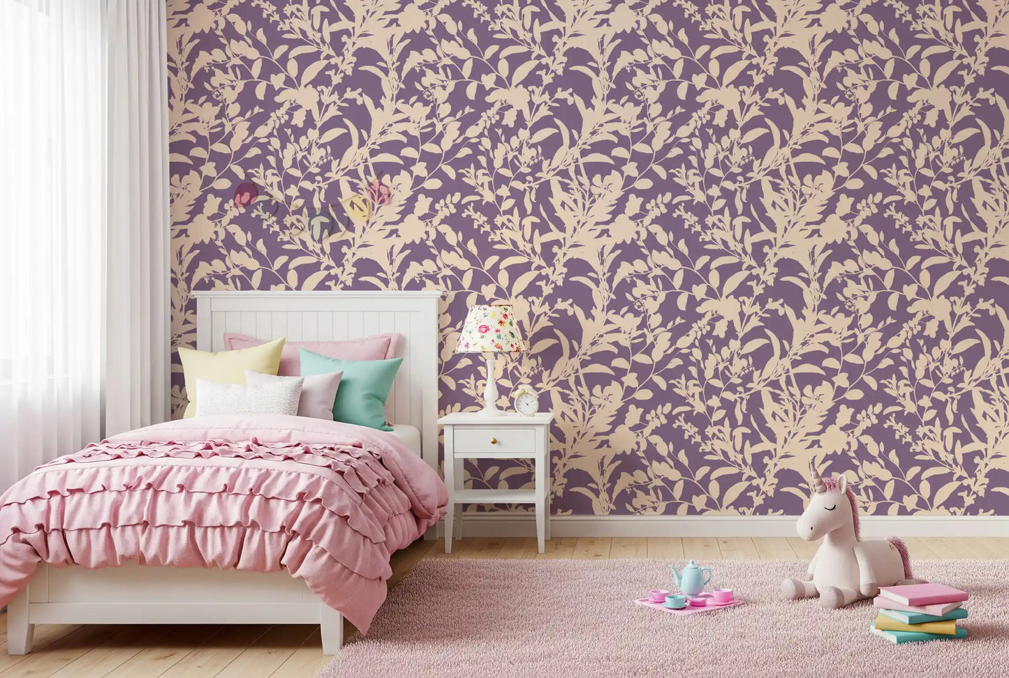 Papier peint silhouette botanique crème