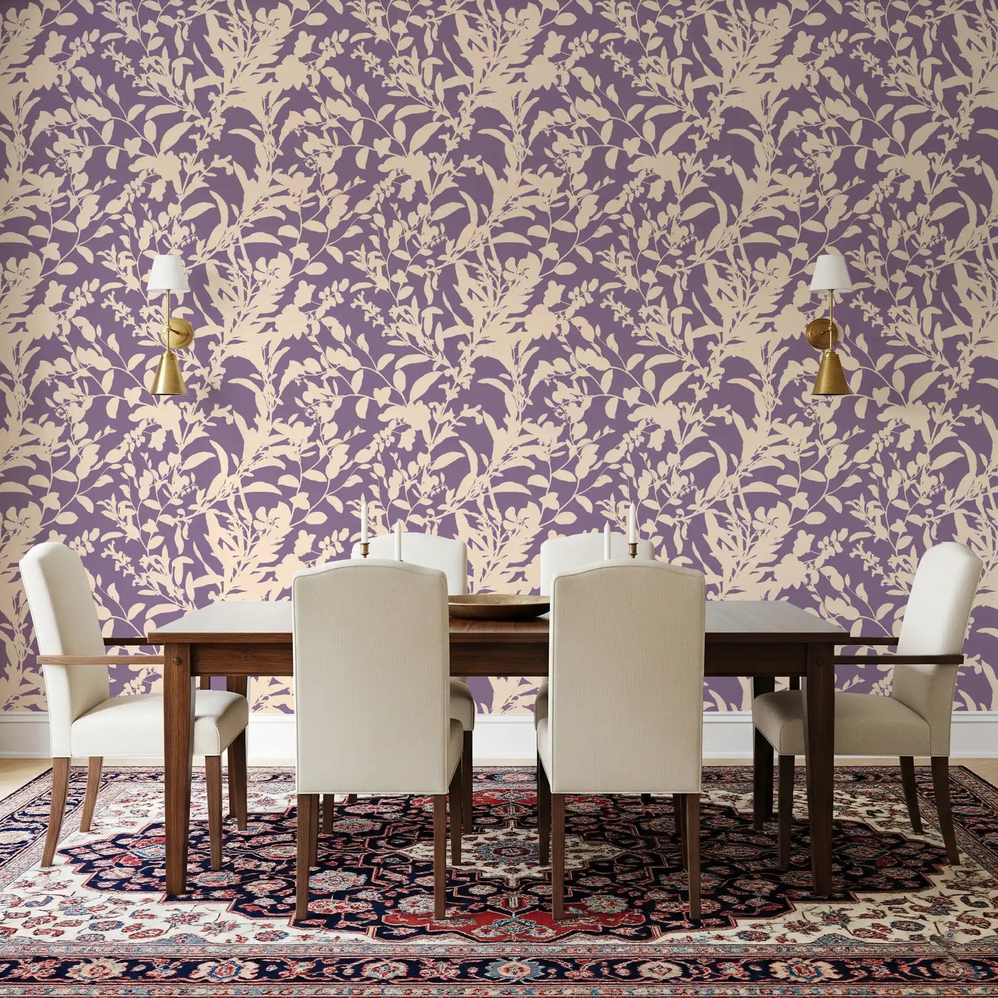 Papier peint silhouette botanique crème