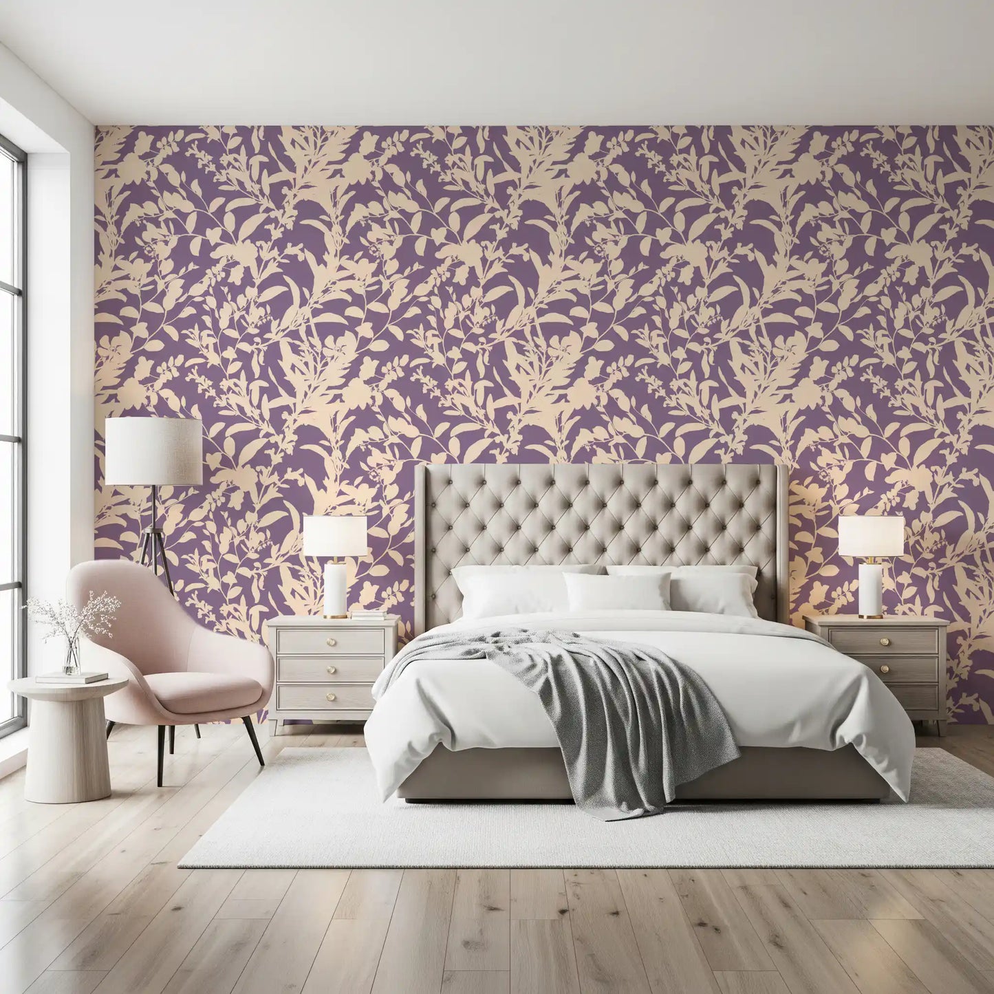 Papier peint silhouette botanique crème