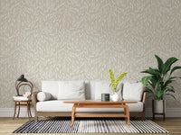 Serene crèmekleurig behang met botanische bladeren