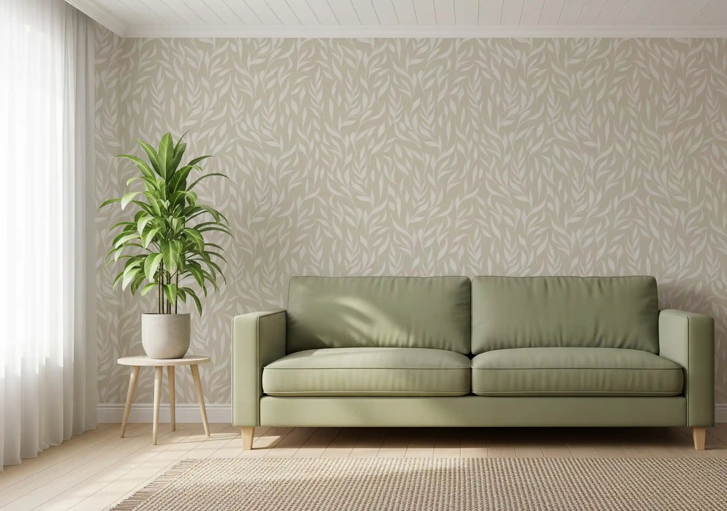 Serene crèmekleurig behang met botanische bladeren