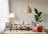 Serene crèmekleurig behang met botanische bladeren