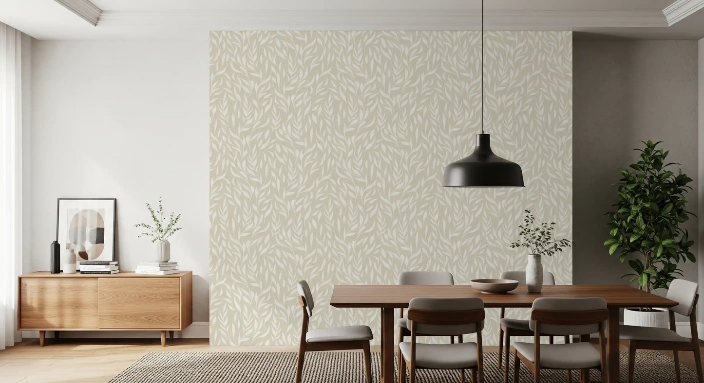 Serene crèmekleurig behang met botanische bladeren