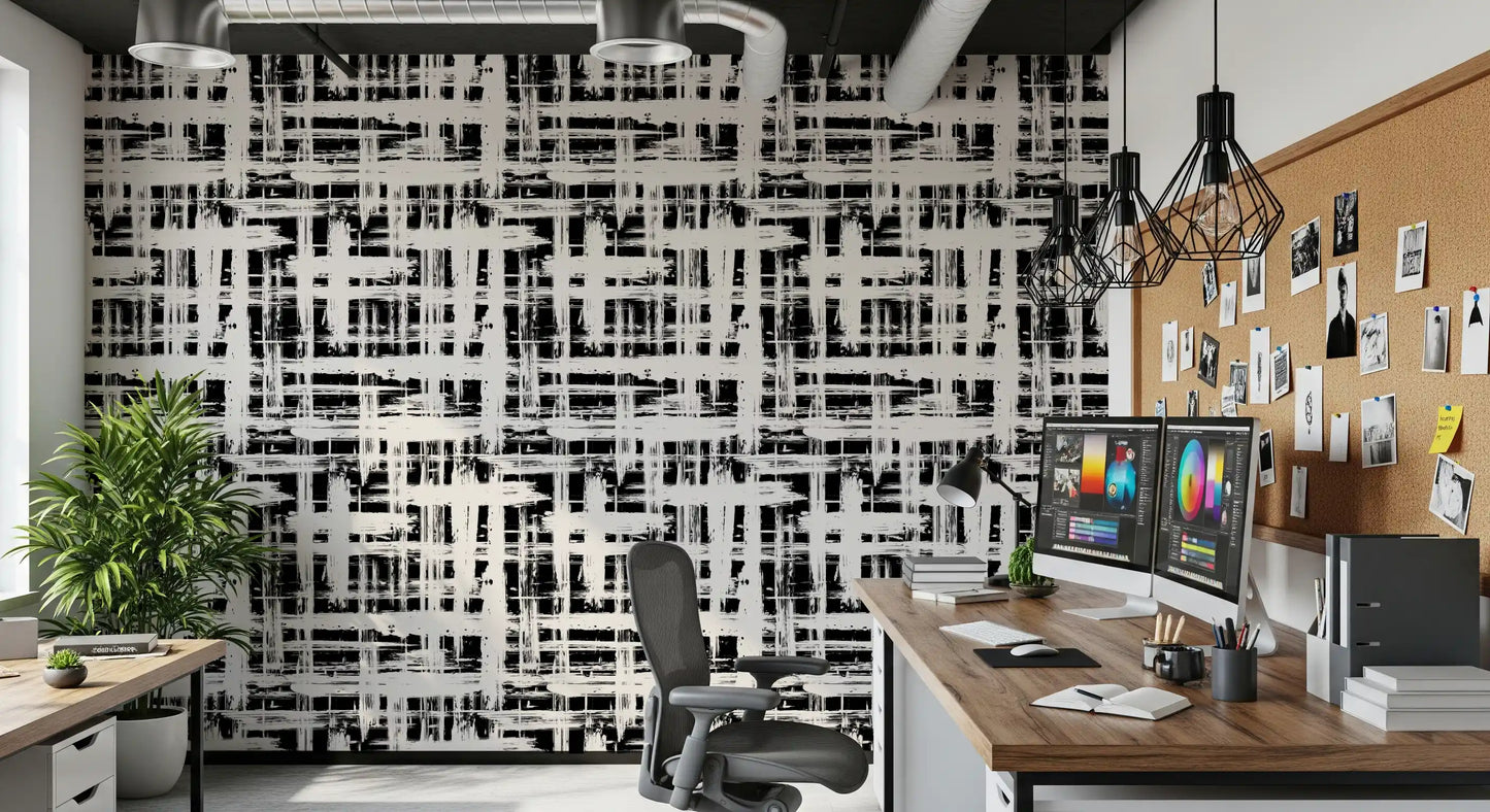 Monochrome behang met kruisarceringstextuur