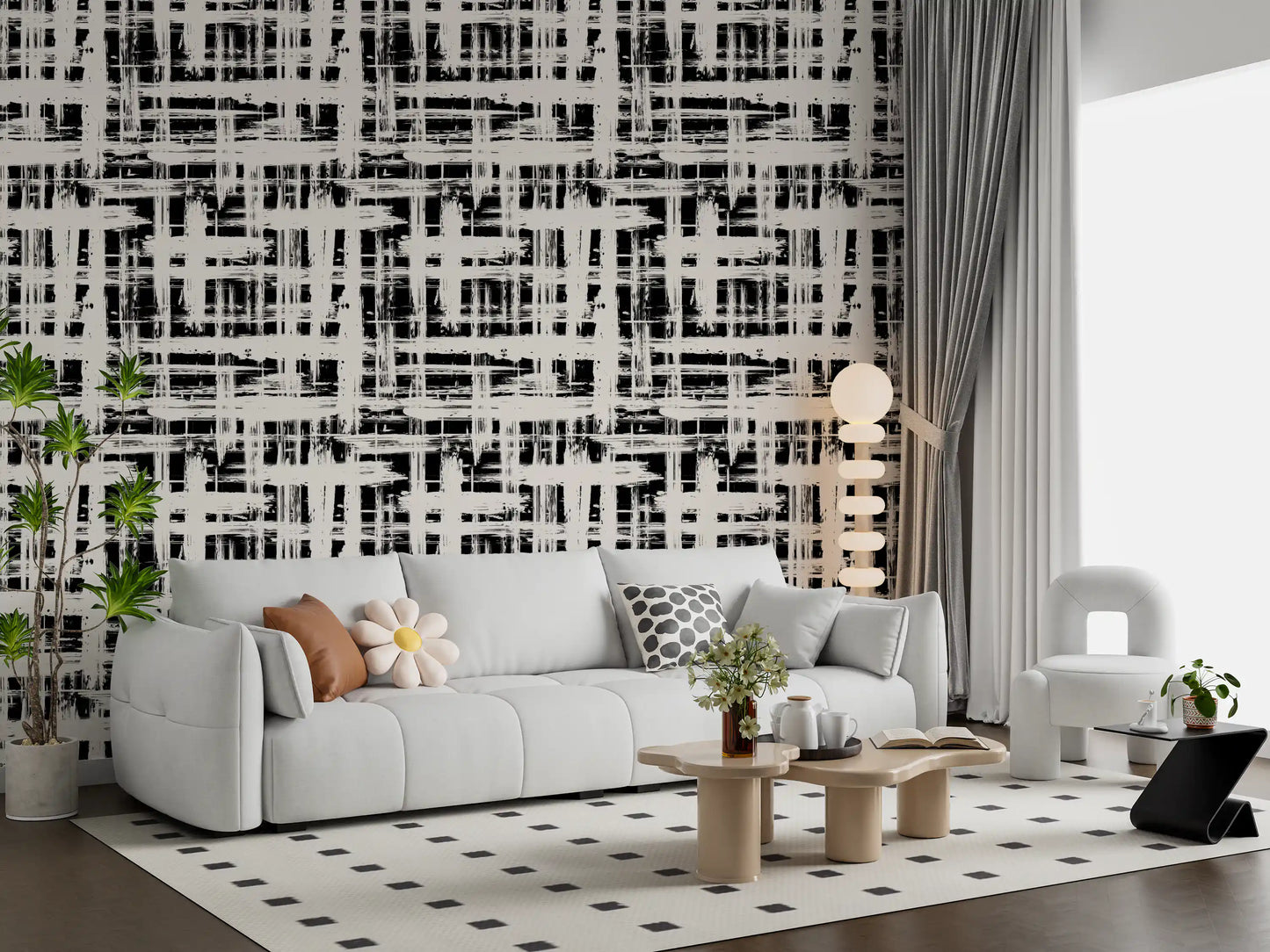Monochrome behang met kruisarceringstextuur