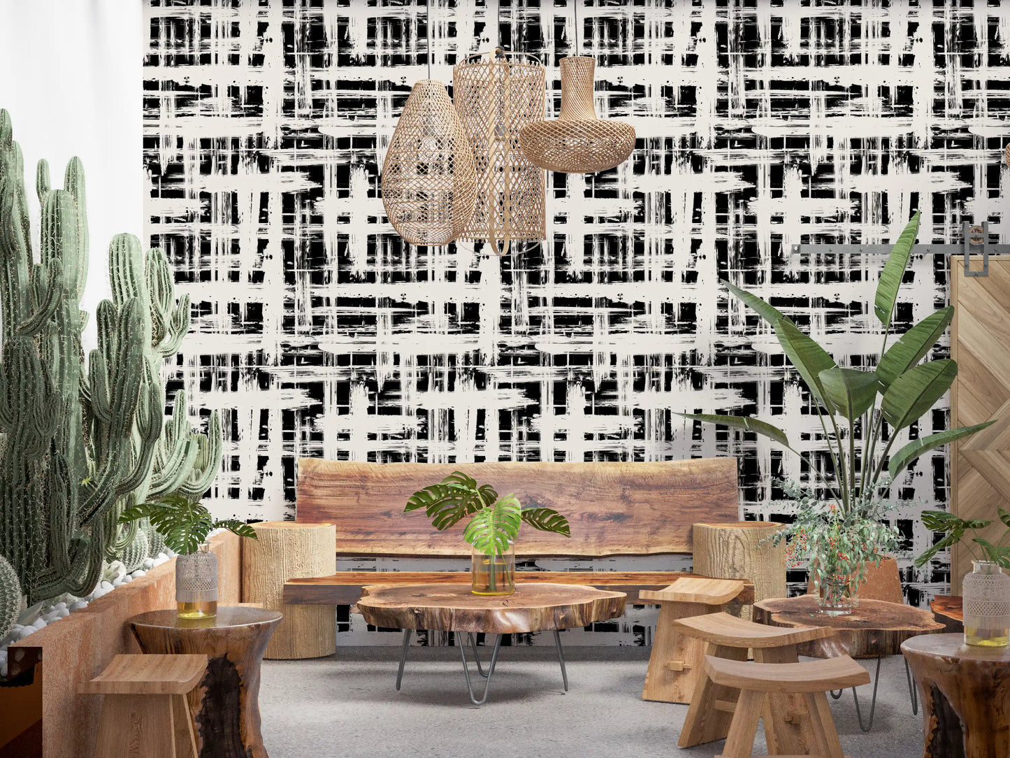 Monochrome behang met kruisarceringstextuur