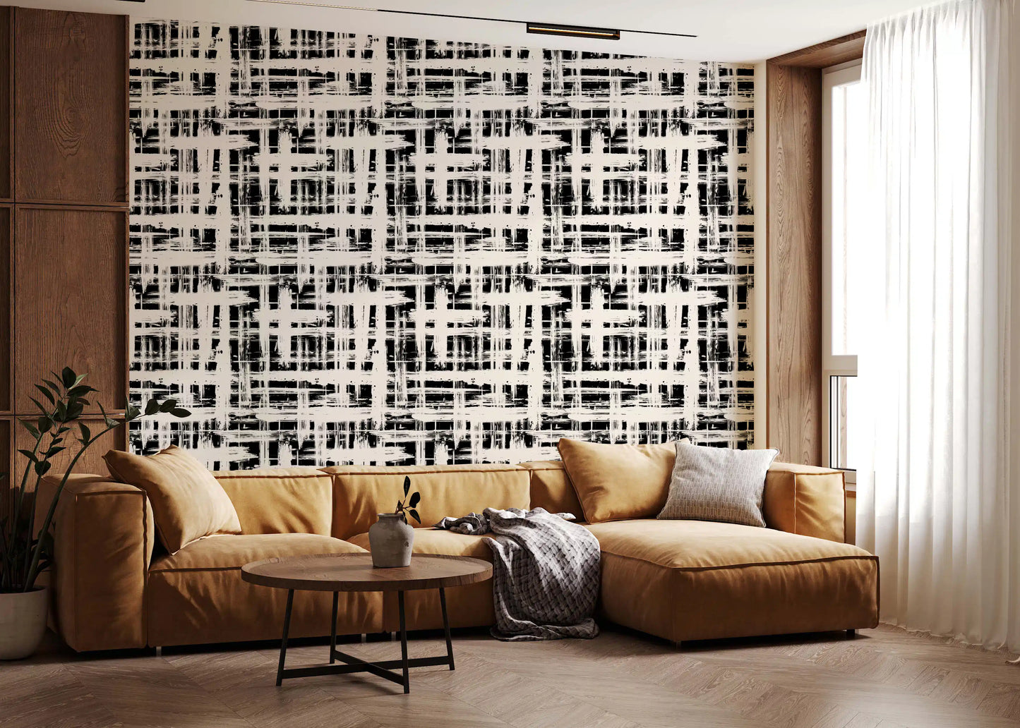 Monochrome behang met kruisarceringstextuur