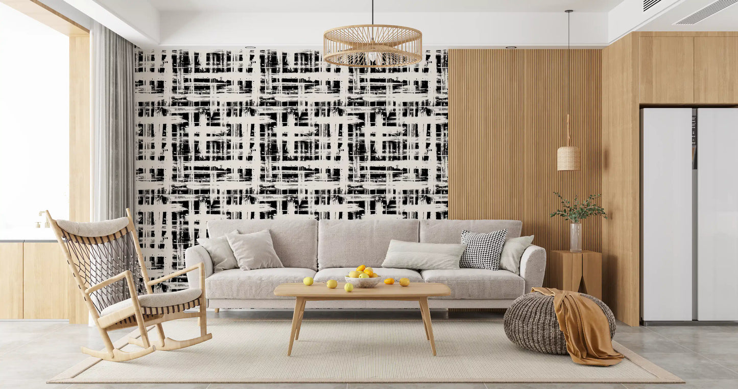 Monochrome behang met kruisarceringstextuur