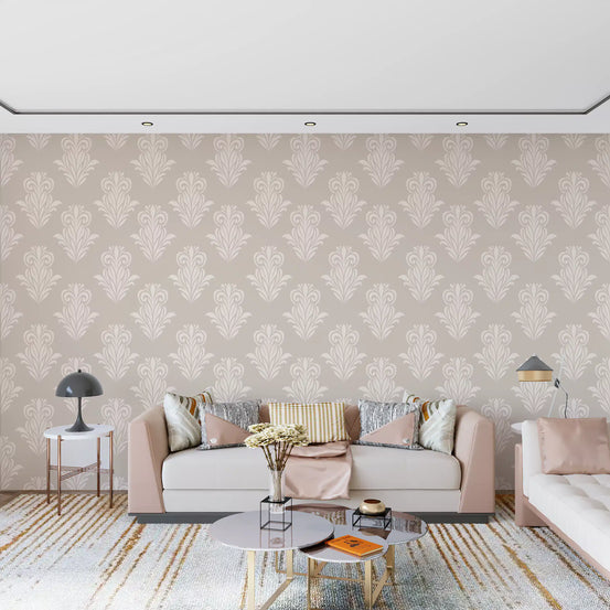 Creamy Damask Scroll Pattern Wallpaper⁠