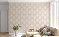 Papier peint à motif de volutes damassées crème