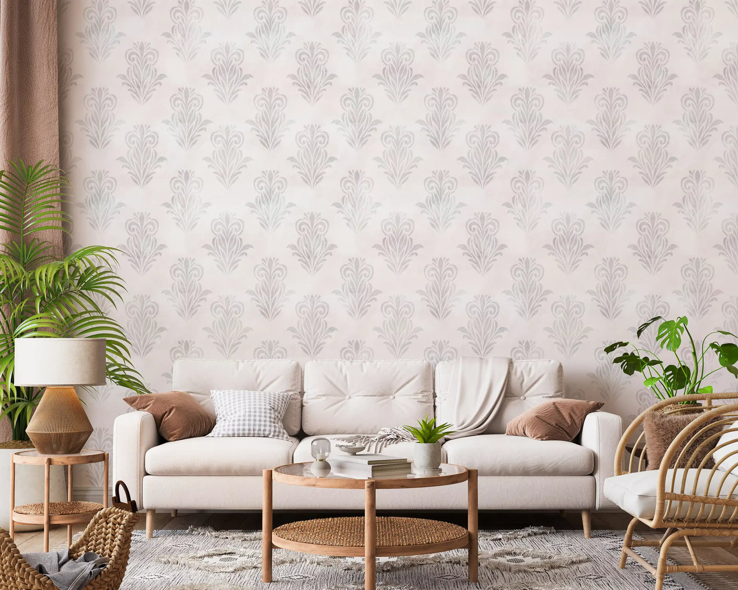 Tapet damasc gri minimalist, cu aspect periat