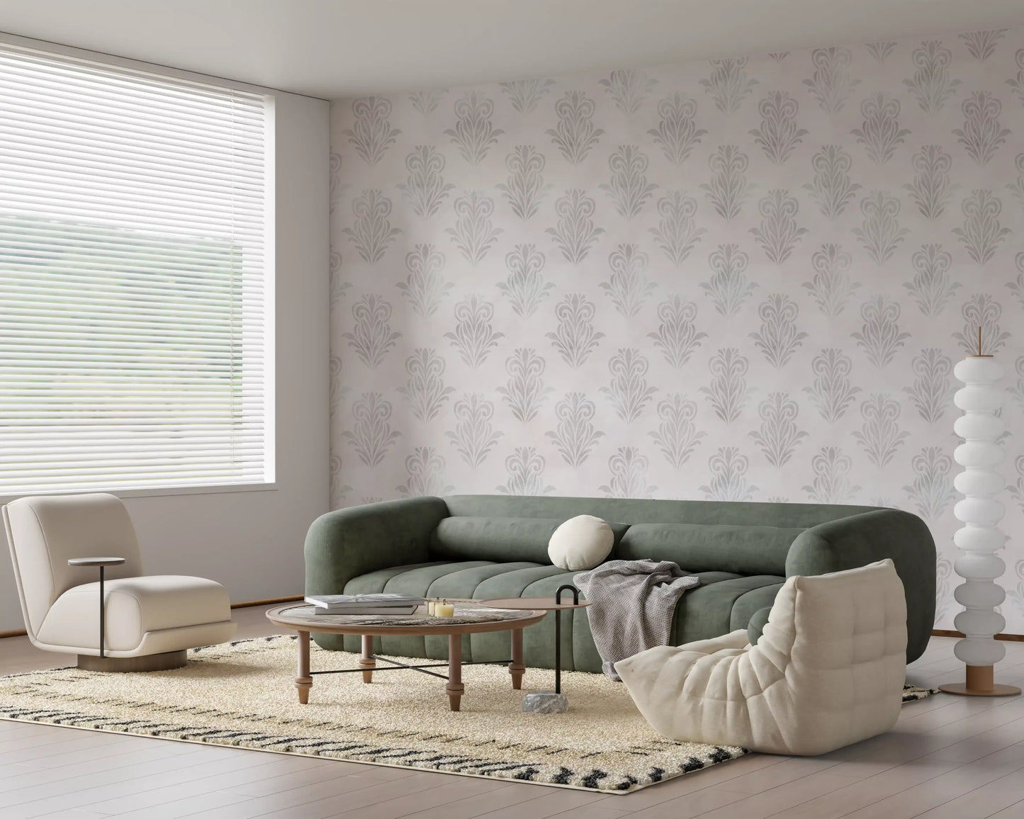 Tapet damasc gri minimalist, cu aspect periat
