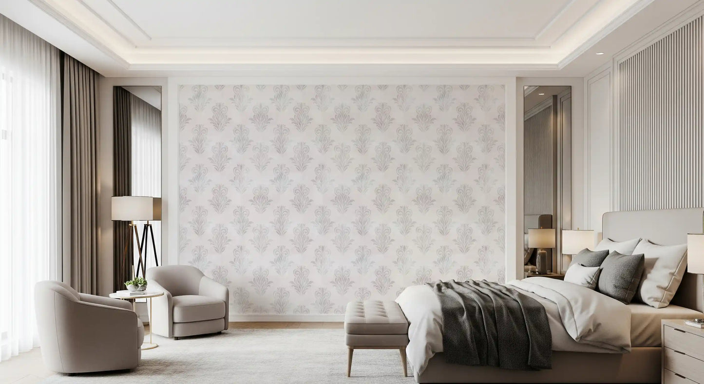 Tapet damasc gri minimalist, cu aspect periat