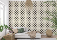 Papier peint minimaliste à motif de losanges noirs et crème en grille