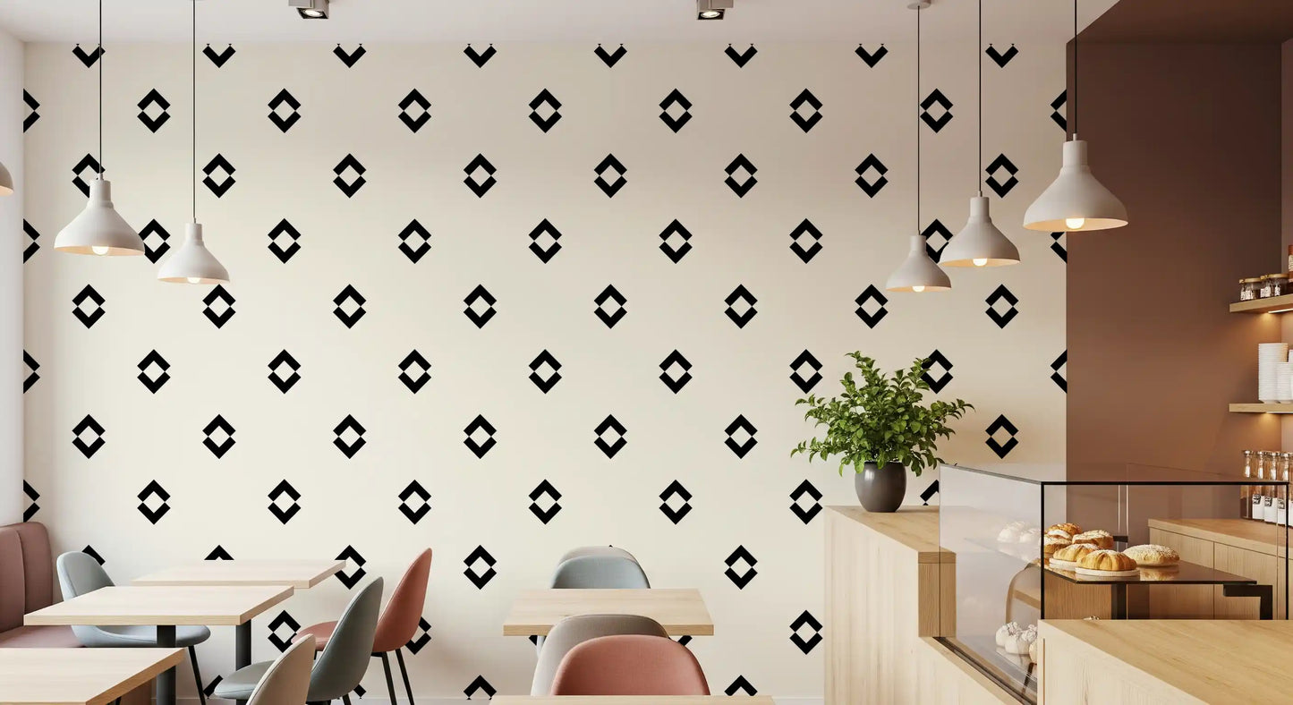Minimalistyczna czarno-biała tapeta z geometryczną siatką diamentów