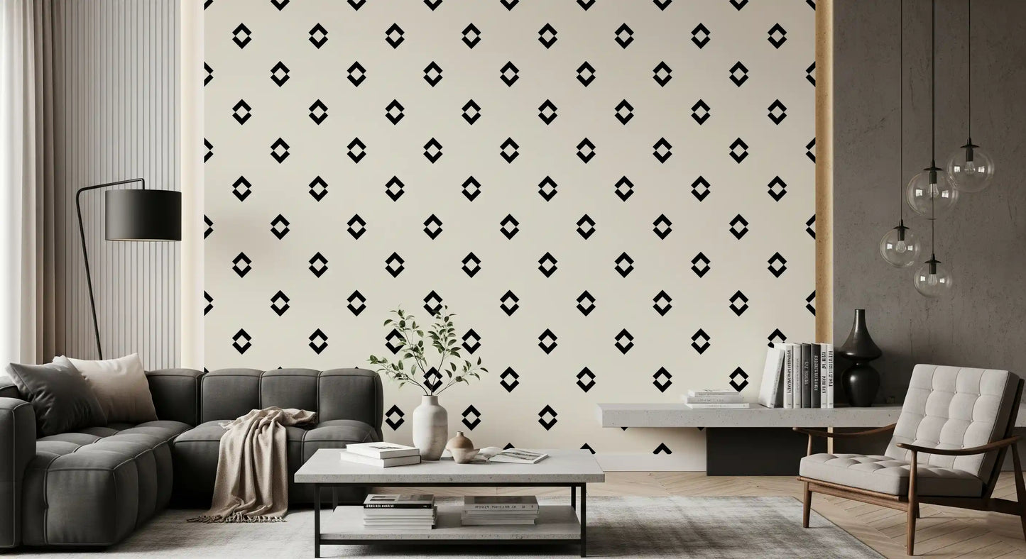 Minimalistyczna czarno-biała tapeta z geometryczną siatką diamentów