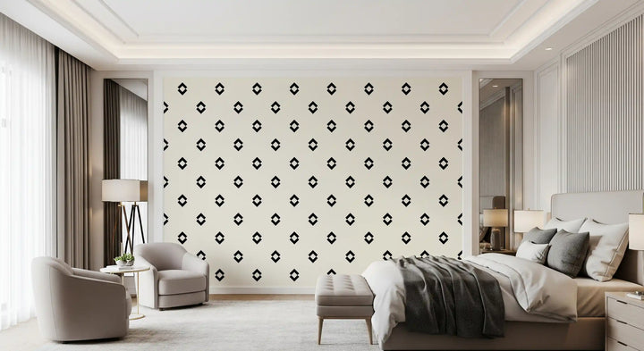 Minimalist Black and White Geometric Diamond Grid Wallpaper⁠