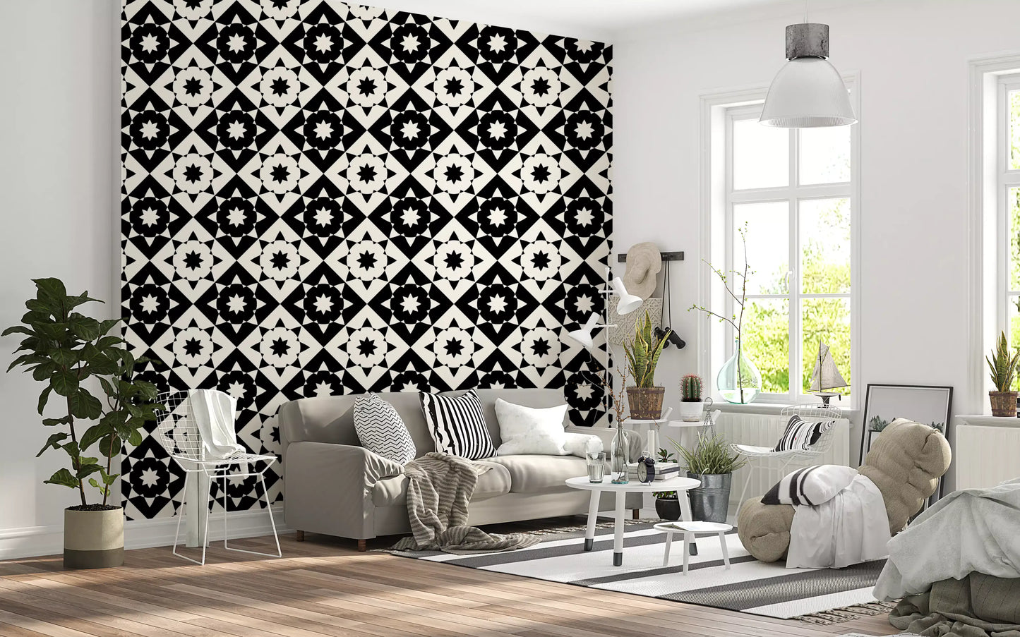 Papier peint à motif géométrique graphique en étoile rayonnante