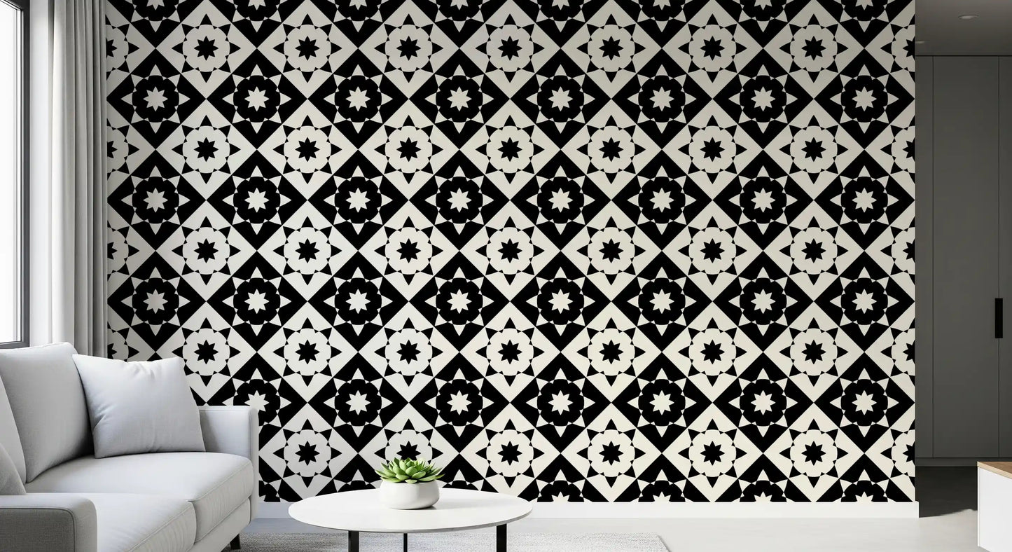 Papier peint à motif géométrique graphique en étoile rayonnante