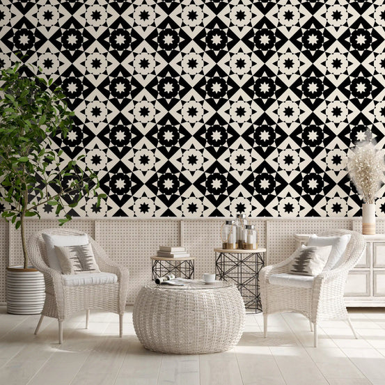 Graphic Starburst Geometric Motif Wallpaper⁠