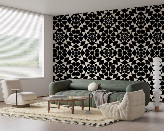 Geometrische monochrome Kreisraster-Tapete