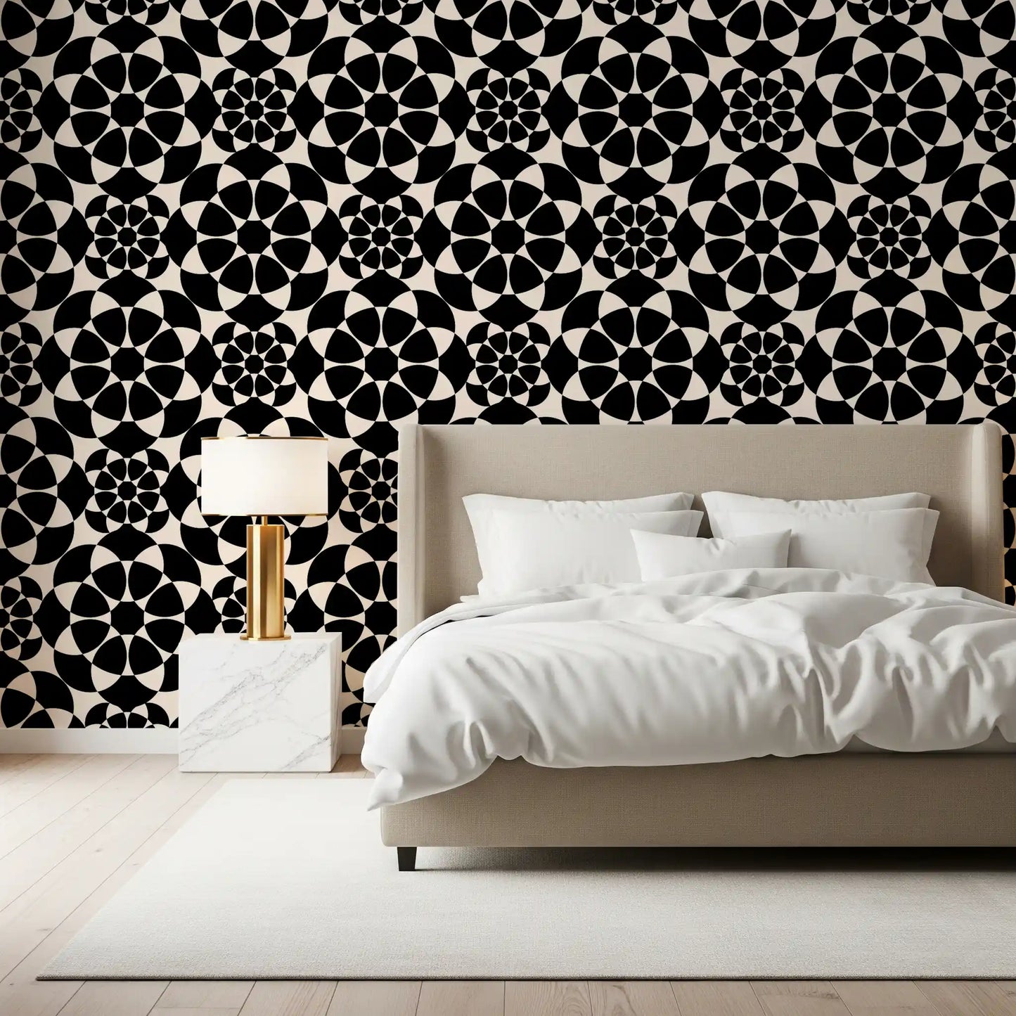 Carta da parati geometrica monocromatica con griglia di cerchi