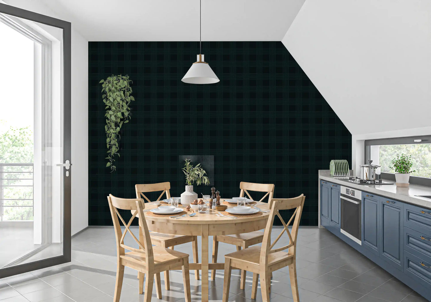 Tapeta w kolorze ciemnozielonym „Midnight Grid”
