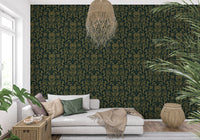 Papier peint botanique damassé vert ancien Art nouveau