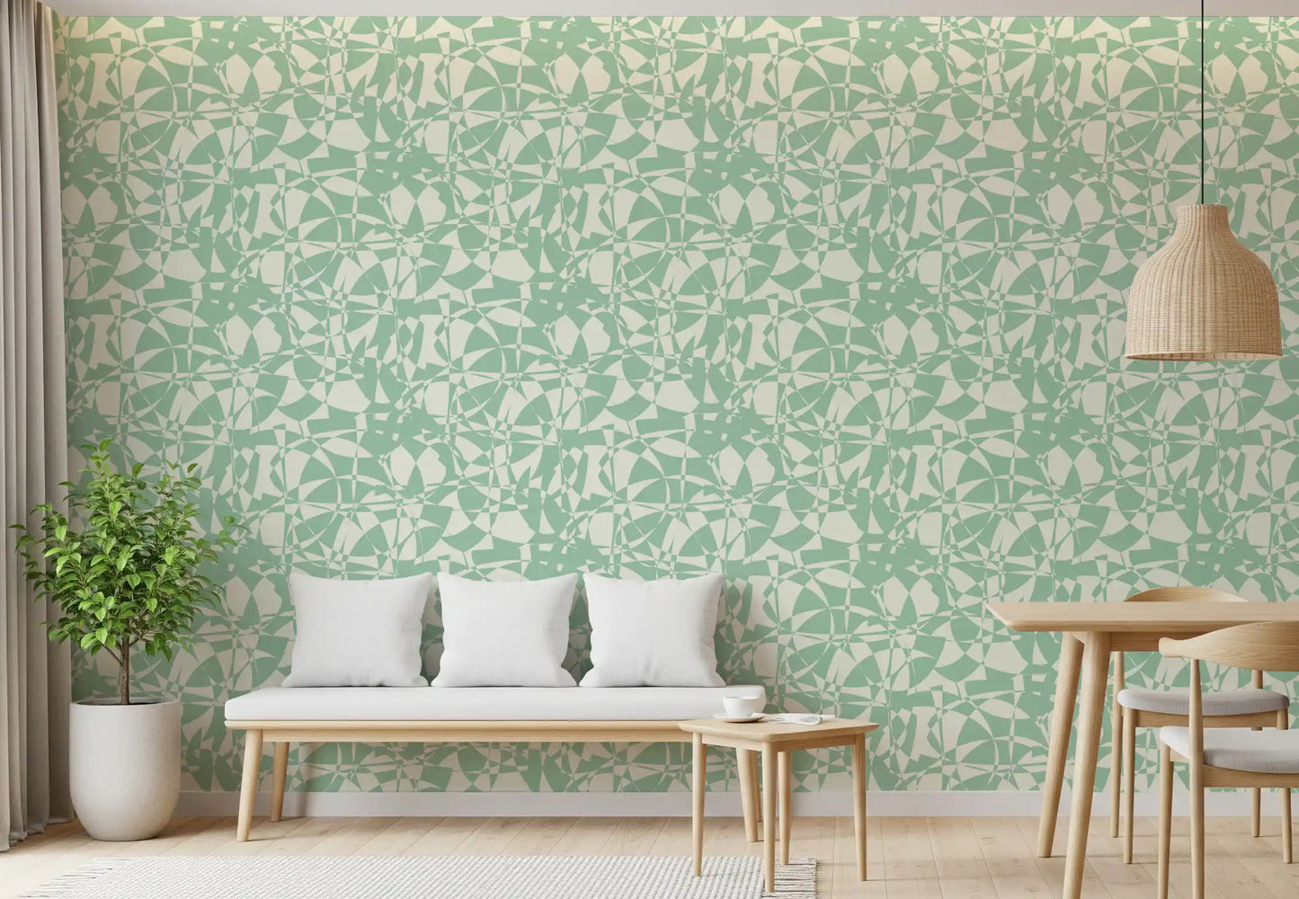 Papier peint abstrait « Arc Flow » vert sauge