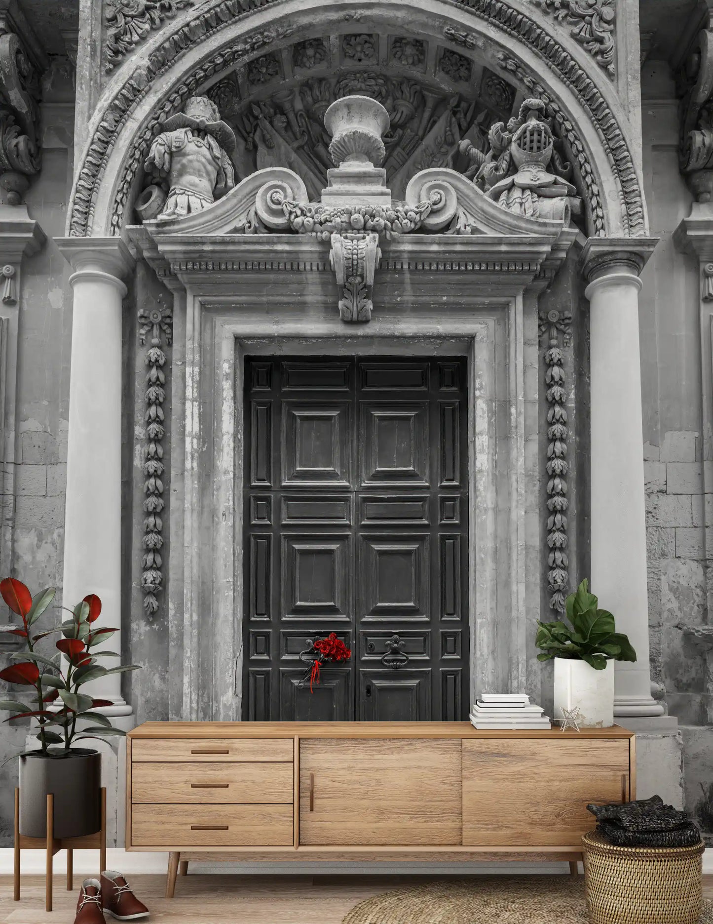 Fresque murale d’entrée en pierre baroque