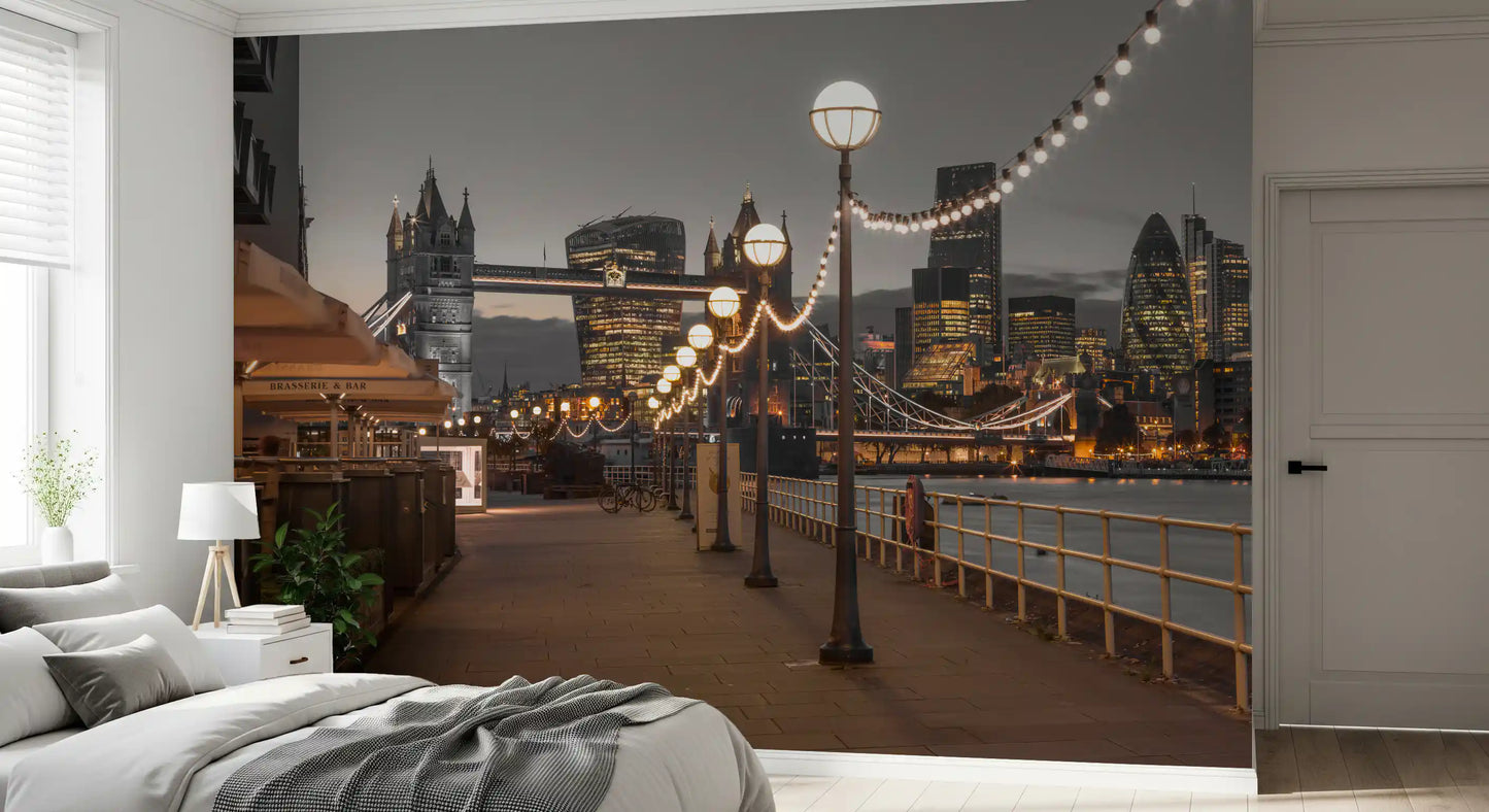Twilight Riverside Promenade Wall Mural