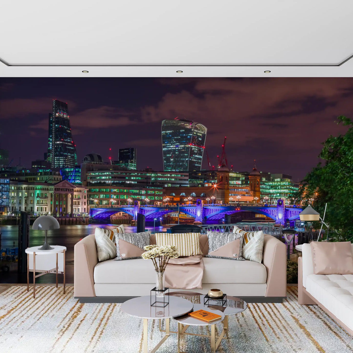 Kvällsstadsvy över Themsen – väggmålning wallpaper