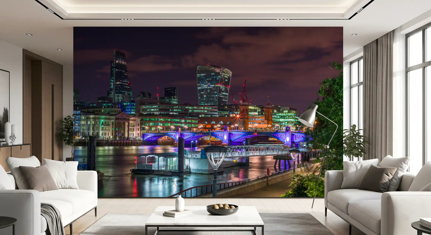 Kvällsstadsvy över Themsen – väggmålning wallpaper