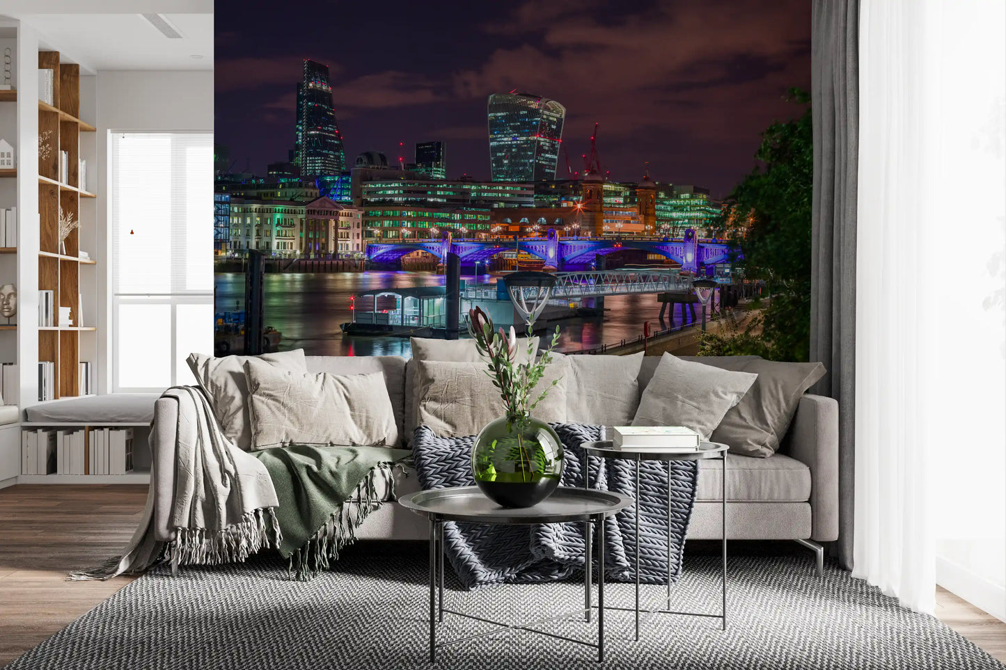 Kvällsstadsvy över Themsen – väggmålning wallpaper