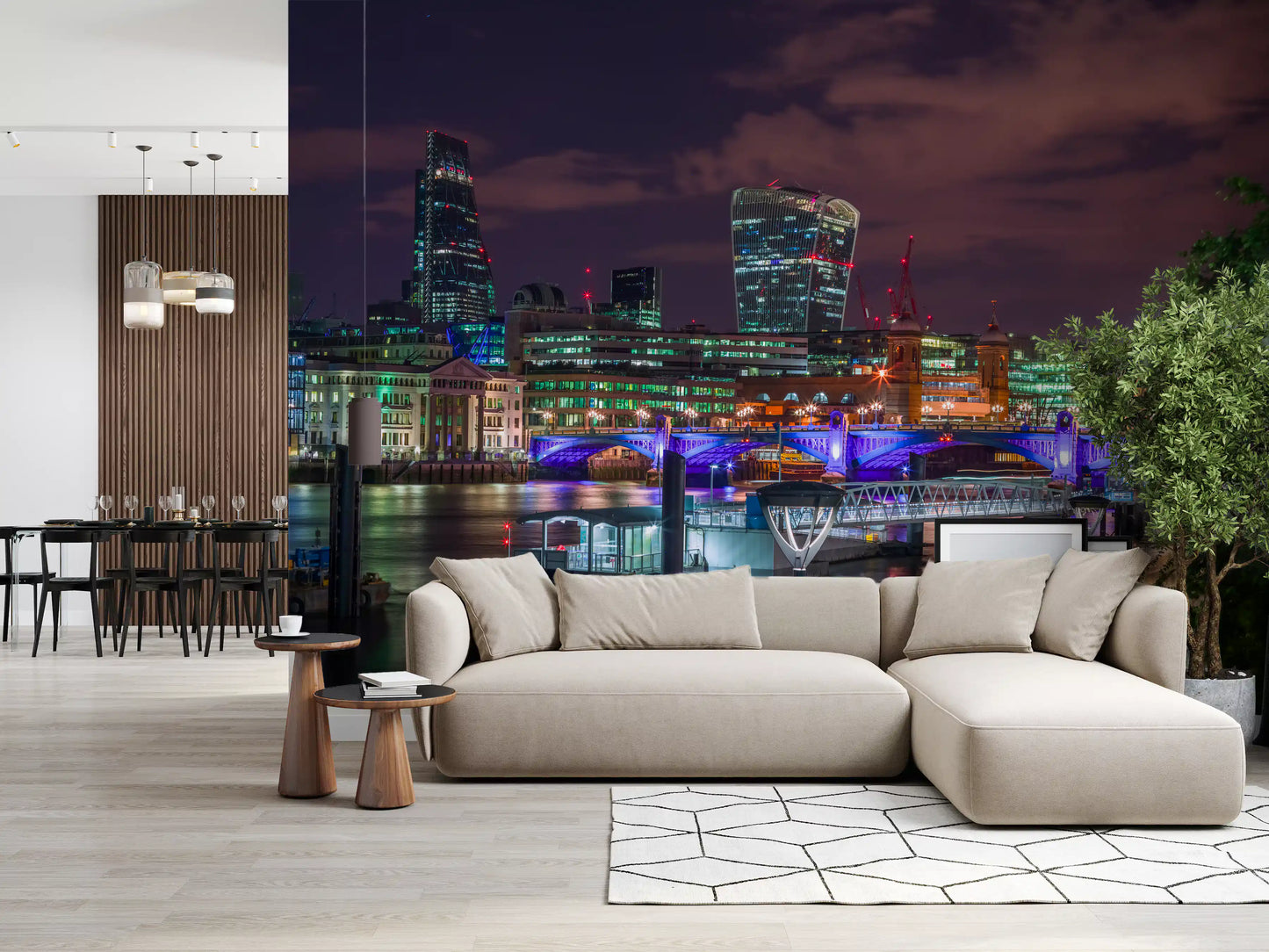 Fototapet med Thames-floden i urban nattebelysning