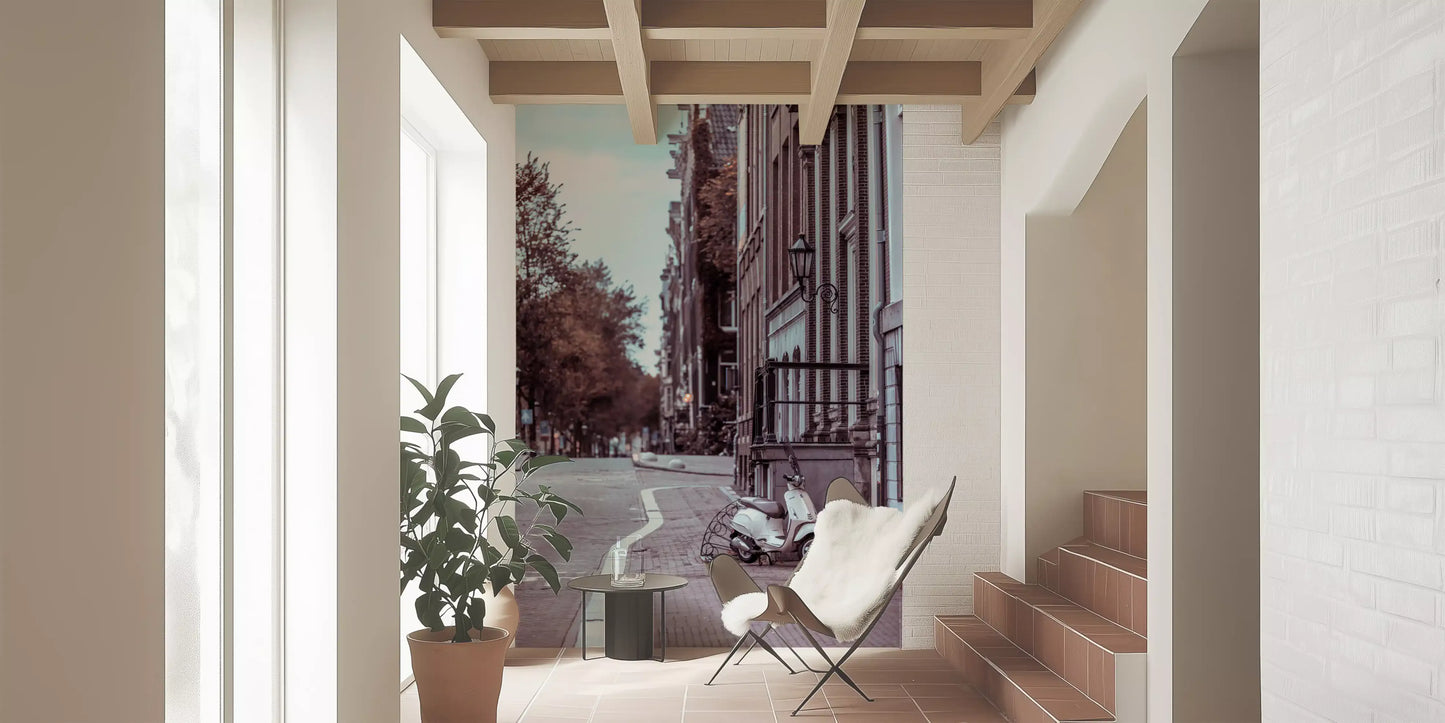 Fresque murale d’une ruelle pavée dans une ville paisible