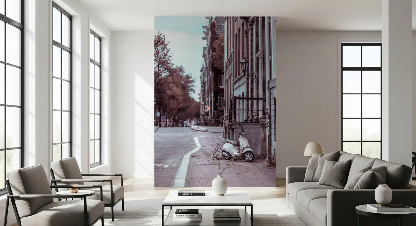 Fresque murale d’une ruelle pavée dans une ville paisible