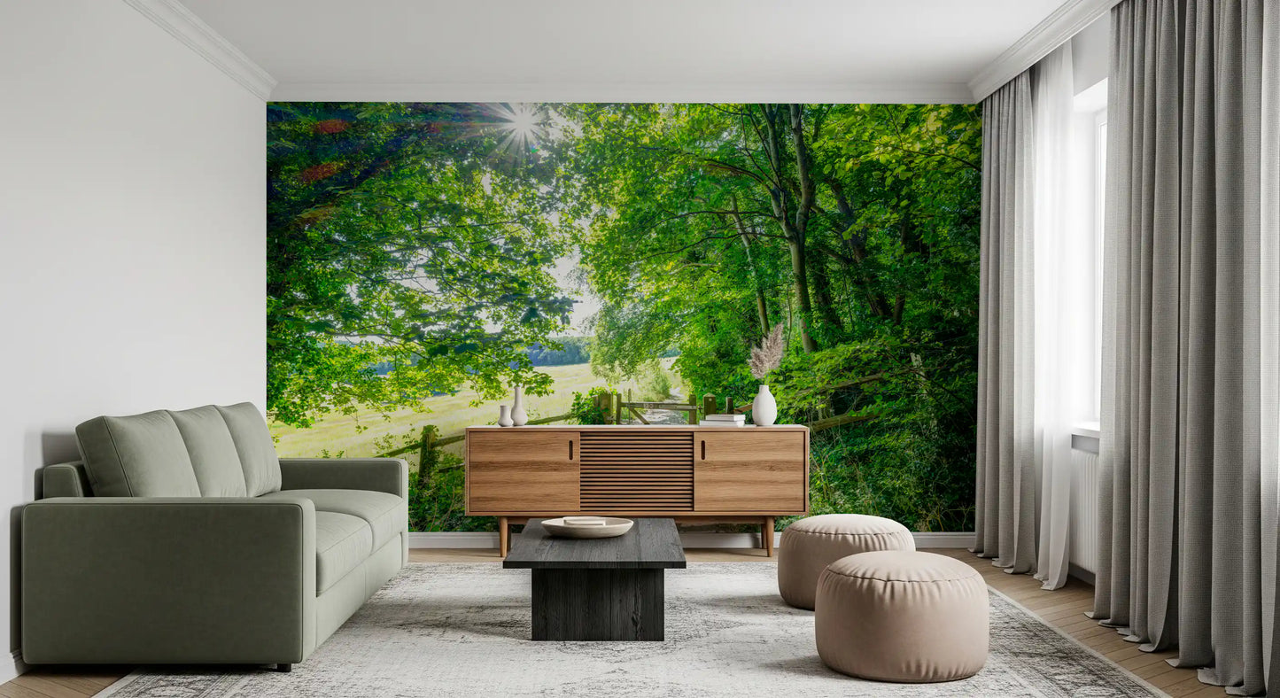 Rustic Woodland Gate Entrance Wall Mural