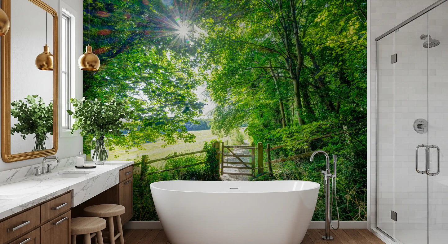 Rustic Woodland Gate Entrance Wall Mural