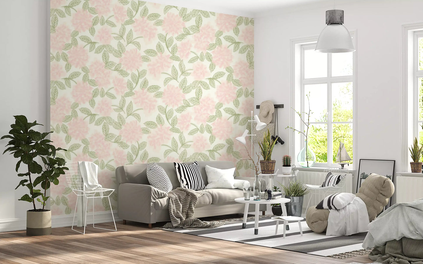 Blush Bloom botanisk skitsetapet