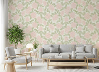 Blush Bloom botanisk skitsetapet