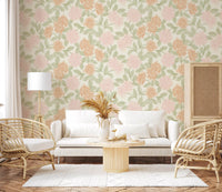 Serene Peony and Leaf Bloom Wallpaper⁠